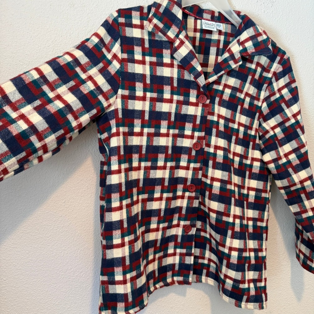 Haband Womens Plaid Button Up Cardigan Jacket Red Navy Blue Cream M - Picture 2 of 4